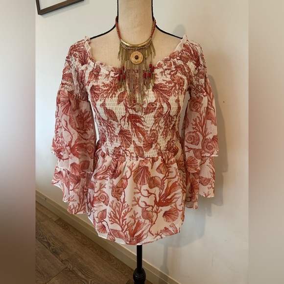NWT Venus Coral Reef Smocked Top S - Picture 2 of 5